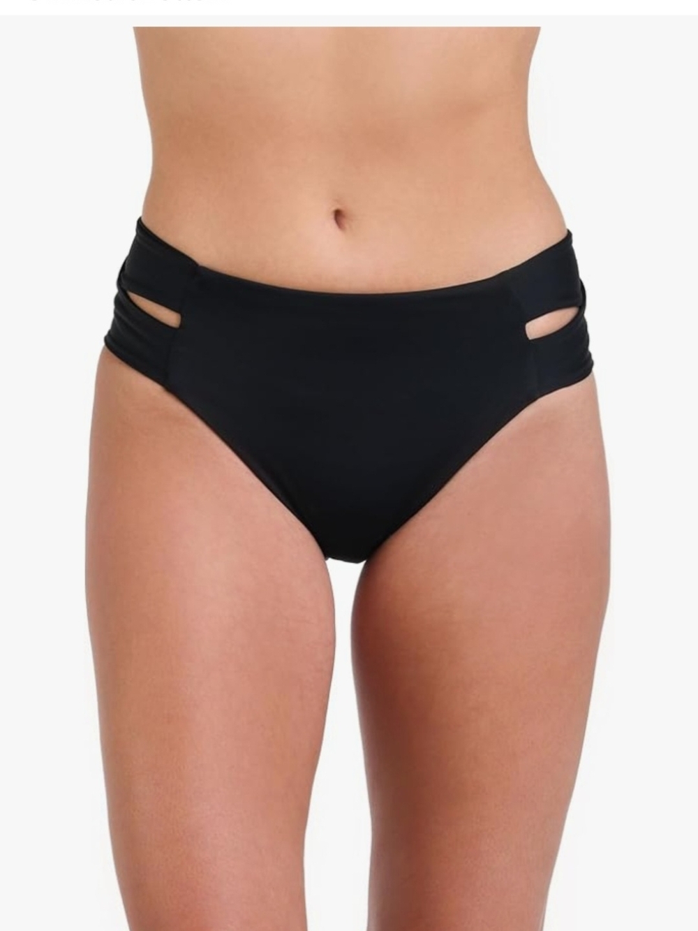 La Blanca Black Keyhole Hipster Mid-rise Bikini Bottom with Side Cutouts